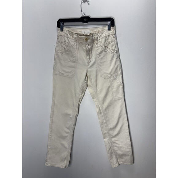 Anthropologie Women’s Carpenter Herringbone Cream Pants High Rise Sz Petite 27 - Picture 1 of 13